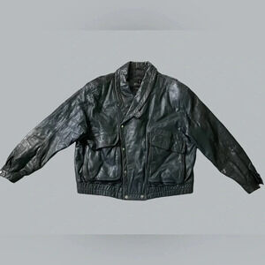 Vtg 80's BERMAN'S Black Leather Heavy Motorcycle Biker Punk Jacket! Size Large
